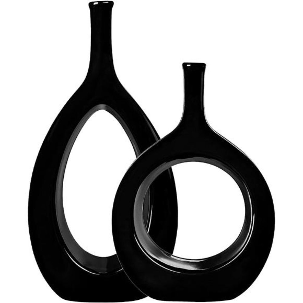 Black Vase Set of 2Black Ceramic Vase BlackDecor Black VaseSet Black Flower Vase